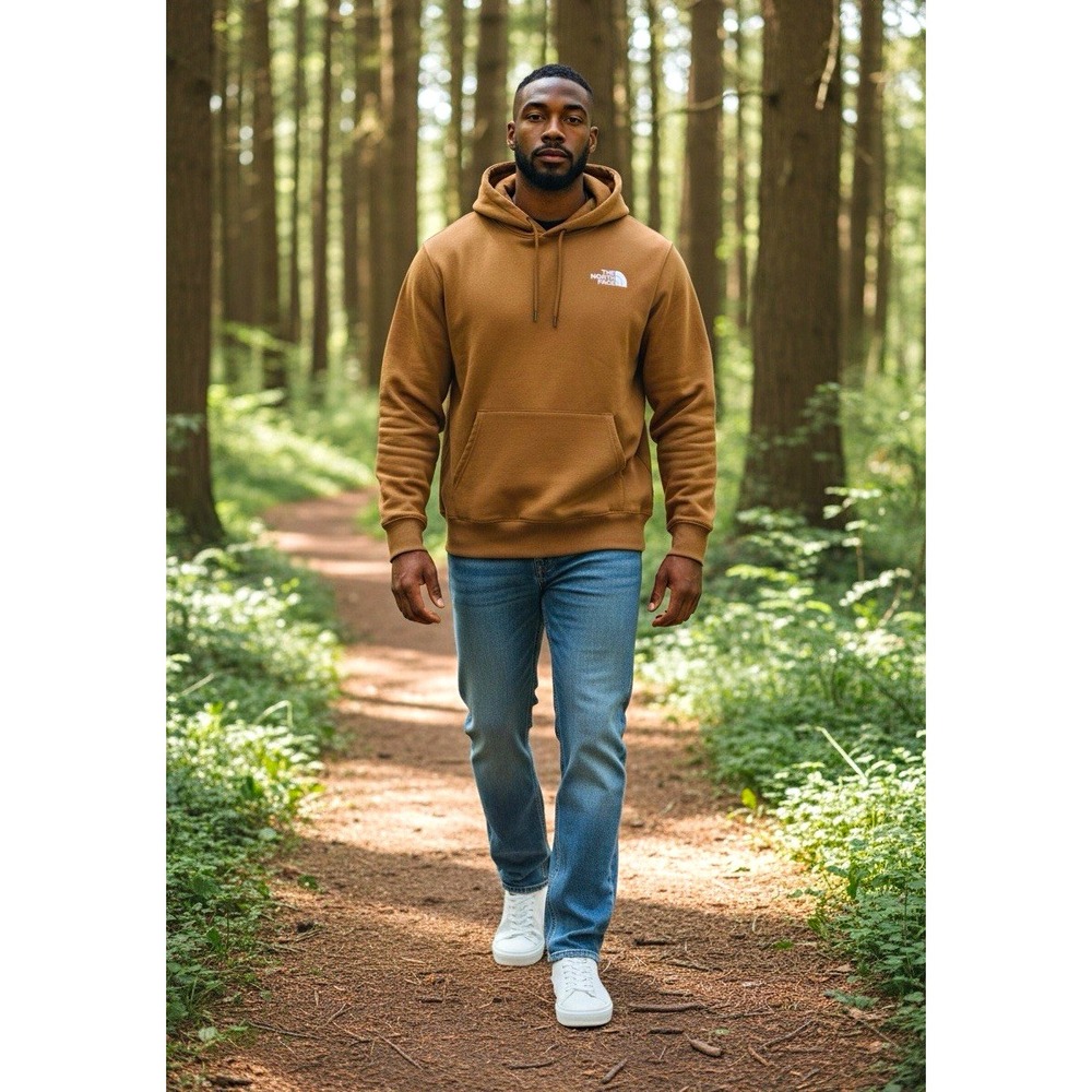 The North Face Men's L Brown Circular Design Pullover Fleece Hoodie Logo Pockets